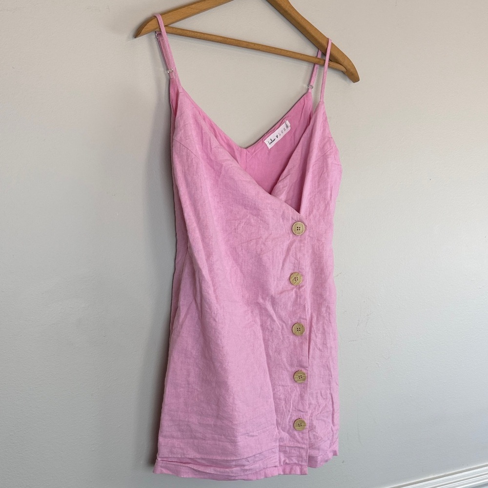 Lulus Lush Billie Light Pink Button Front Mini Wrap Dress women’s size small - Picture 2 of 10